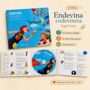 CD físic Endevina endevineta d’Àngels Casas amb caràtula, disc i interior desplegat